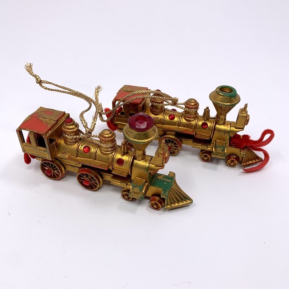Other - Lot 2 Vtg Koestel Golden Jeweled Train Engine Christmas Ornament W Germany Flaws